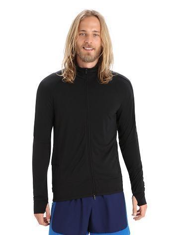 Icebreaker ZoneKnit™ Merino Long Sleeve Zip Férfi Kapucnis Pulóver Fekete | HU 1261EBCX